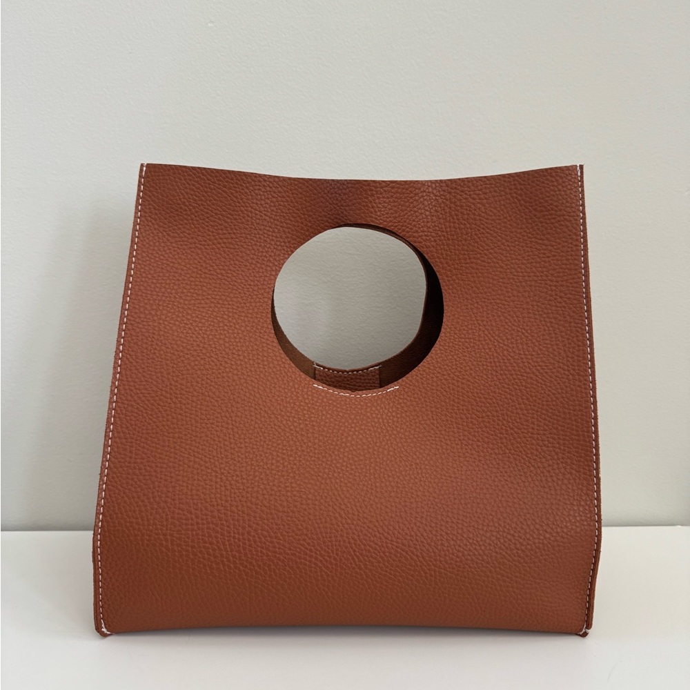 Saddle Brown Leather Tote Bag with Suede Interior